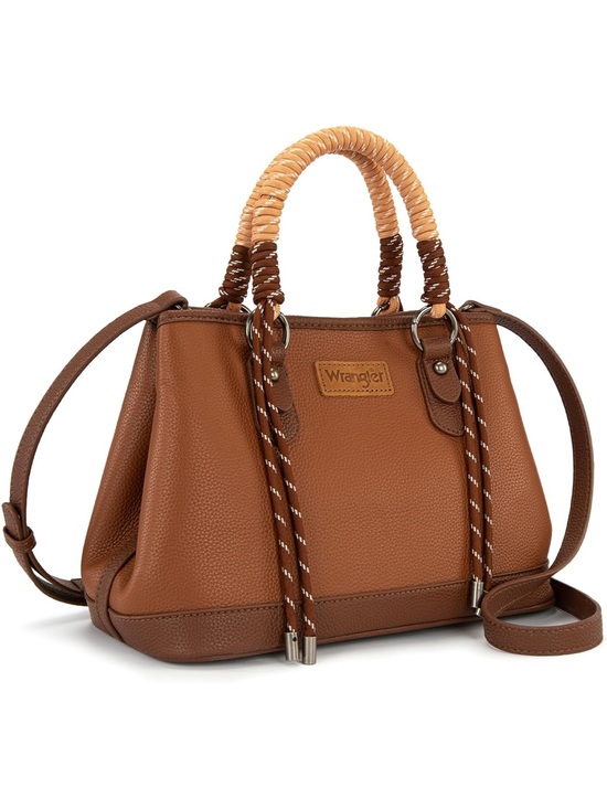 Wrangler Handbags - Wrangler Brown Leather Satchel with Braided Rope Handles